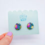 Colourful Abstract Wooden Stud Earrings, thumbnail 4 of 9