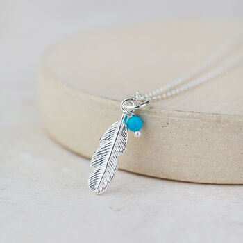 Sterling Silver Small Feather And Turquoise Pendant, 3 of 3