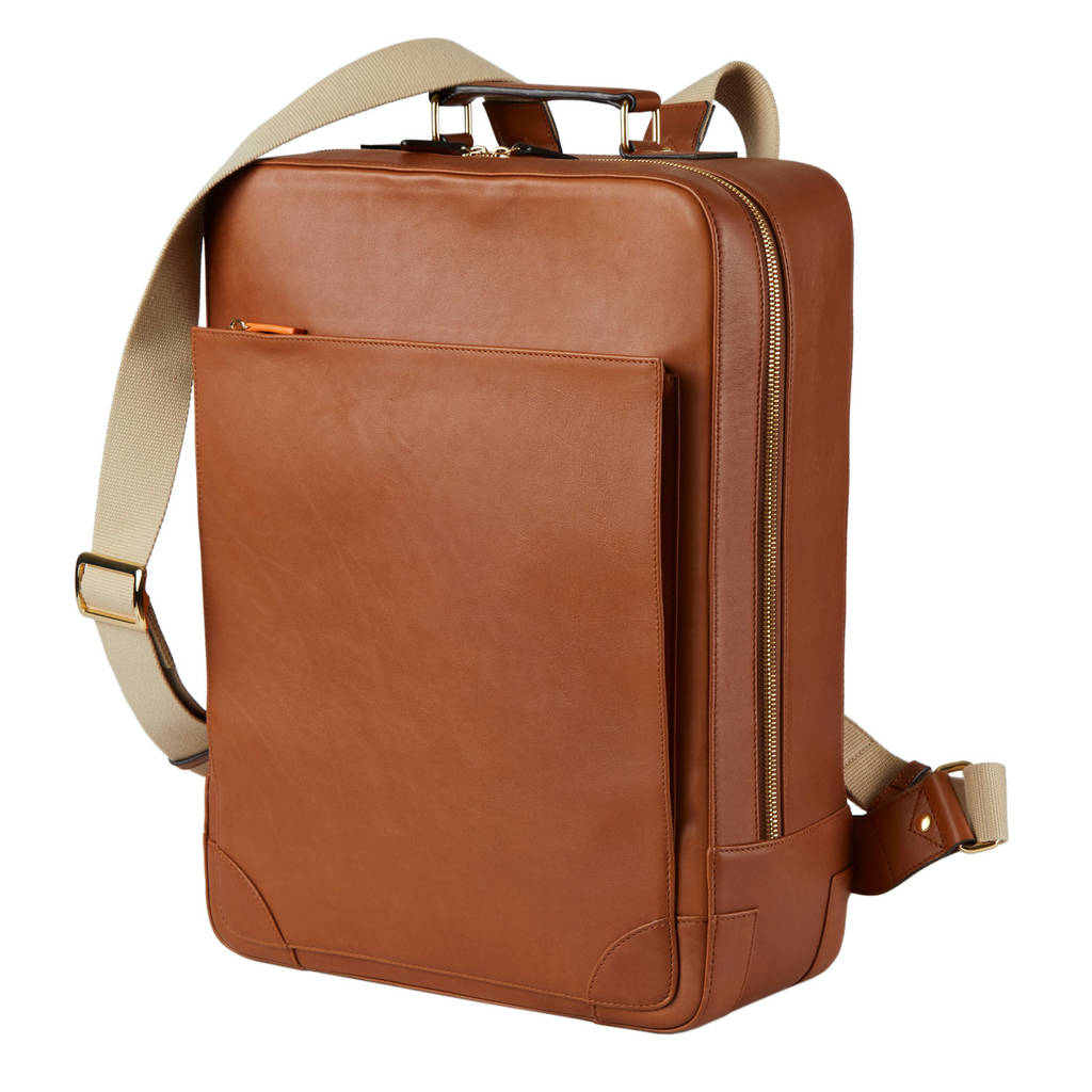 Luxurious Tan Leather Pilot Backpack For Travel By Stow