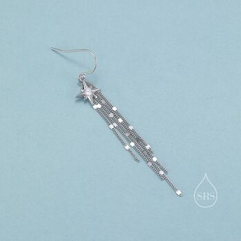 Sterling Silver Starburst Dangle Drop Hook Earrings With Sparkle Tassels, 6 of 10