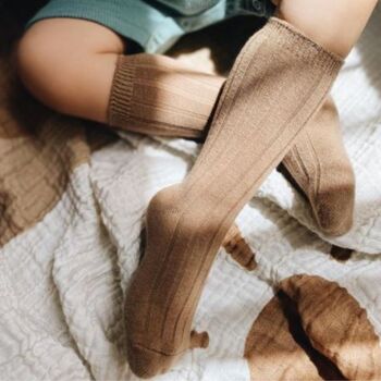 Baby Knee High Ribbed Cotton Socks Brown, 6 of 7