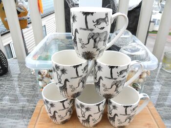 Set Of Six China Aspen Mugs In Black Safari Design, 3 of 12