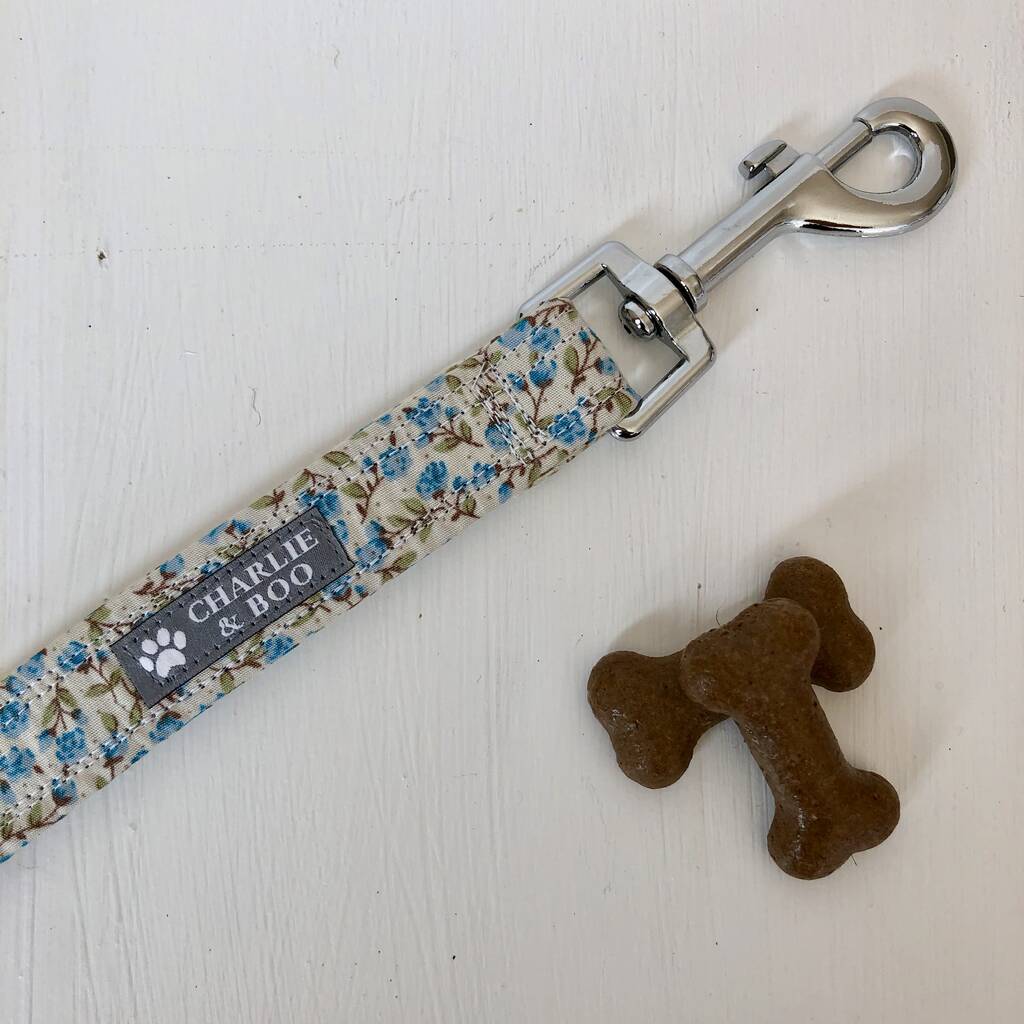 Blue Floral Dog Collar And Lead/Leash By Charlie And Boo