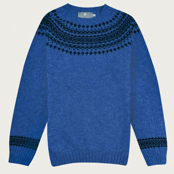 T Lab Archie Blue And Navy Fair Isle Lambswool Jumper, 5 of 7