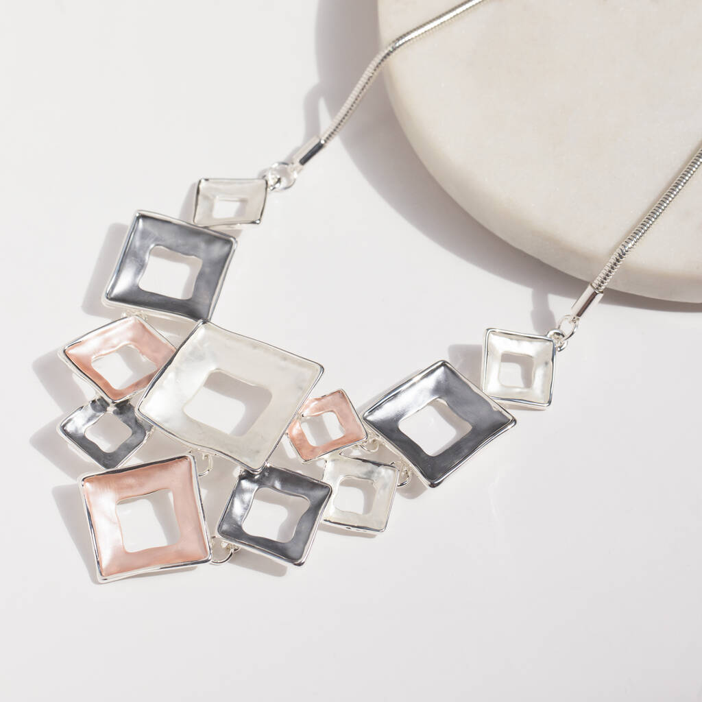 Dusky Pink And Grey Geometric Hollow Square Necklace, 1 of 3