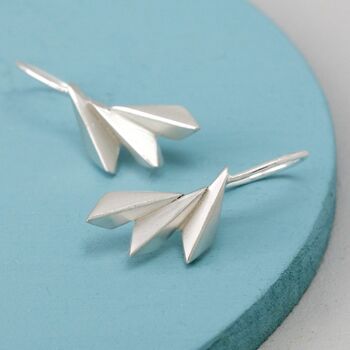 Sterling Silver Drop Earrings. Geometric Fan Shape, 8 of 8