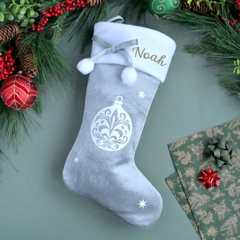 Personalised Grey Velvet Christmas Stocking, 4 of 8