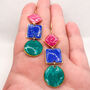 Pink, Blue And Green Geometric Statement Earrings, thumbnail 2 of 9