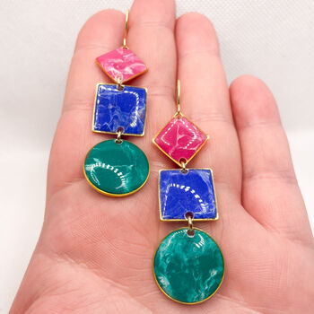 Pink, Blue And Green Geometric Statement Earrings, 2 of 9