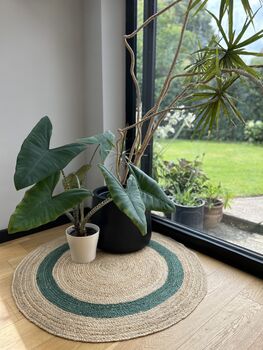 Green Border Round Jute Rug, 2 of 4