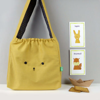 Bunny Rabbit Japanese Indigo Blue And Mustard Bag, 3 of 7