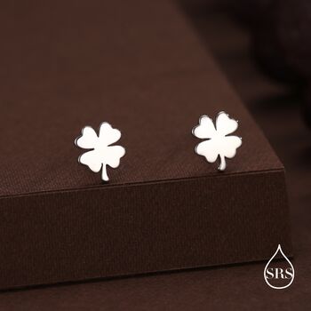Shamrock Stud Earrings In Sterling Silver, 3 of 12