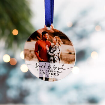 Our First Christmas Personalised Engagement Photo Bauble Gift, 9 of 11