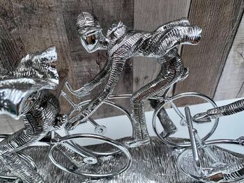 Huge 49cm Silver Cyclist Peloton Sculpture Sleek Cycling Ornament, 6 of 10