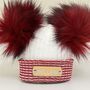 Red And White Striped Newborn Pom Pom Baby Hat, thumbnail 1 of 6