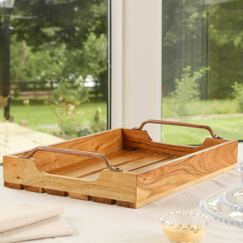 Acacia Wood Serving Tray With Handles By Dibor | notonthehighstreet.com