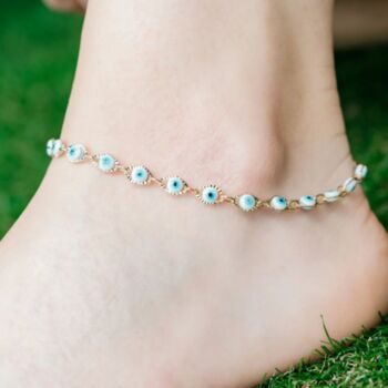 Silver Plated Evil Eye Beaded Summer Foot Anklet, 2 of 5
