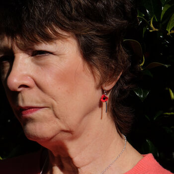 Poppy Red Flower On Stem Drop Earrings, 3 of 5