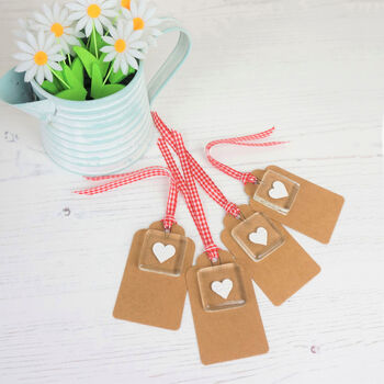 Pack Of Four Handmade Clear Glass Heart Gift Tags, 2 of 5