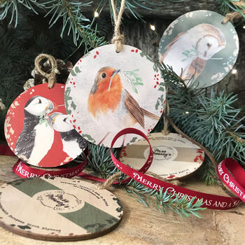 Robin Bird Wooden Christmas Bauble Hanging Decoration, 5 of 5