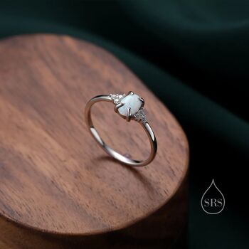 White Opal And Cz Oval Ring In Sterling Silver, 6 of 12
