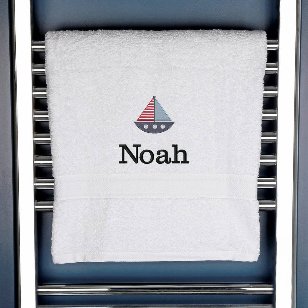 Kids Personalised Sailing Boat Bath Towel, 1 of 7