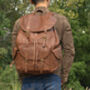 Military Style Genuine Leather Backpack In Brown, thumbnail 8 of 12