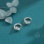 Sterling Silver Hydrangea Flower Bouquet Cz Huggie Hoop Earrings, thumbnail 7 of 11