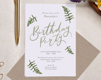 Personalised A6 Botanical Birthday Party Invitation, 3 of 3