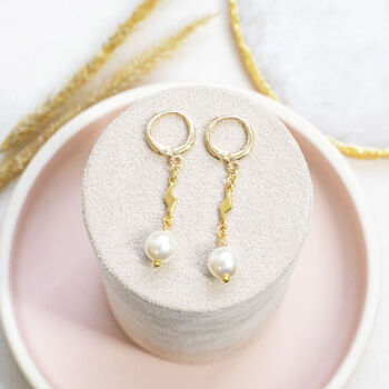 Pearl Drop Earrings With Lightning Bolt Detail, 5 of 8