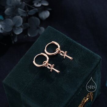 Ankh Huggie Hoop Earrings In Sterling Silver, 5 of 10