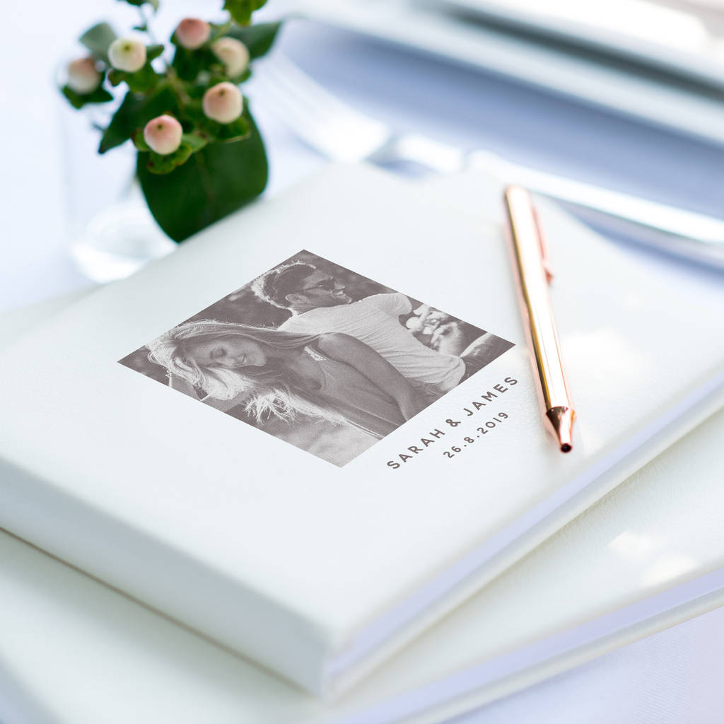 Wedding Couple Photo White Leather Guest Book By Oh So Cherished