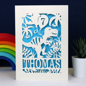 Personalised Papercut Dinosaur Birthday Card, 4 of 5