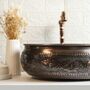 Hand Engraved Dark Copper Vessel Sink For Kitchen And Bathroom, 400 Mm Diameter, thumbnail 4 of 6