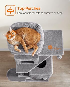 Tall Cat Tree Plush Multi Level Cat Condo Light Grey, 4 of 9