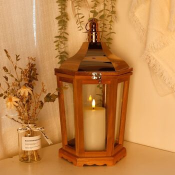 Wood Decorative Lantern Candle Holder With Glass Panels, 3 of 6