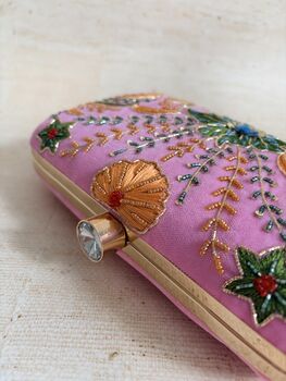 Pink Embroidered Clutch Bag, 9 of 11