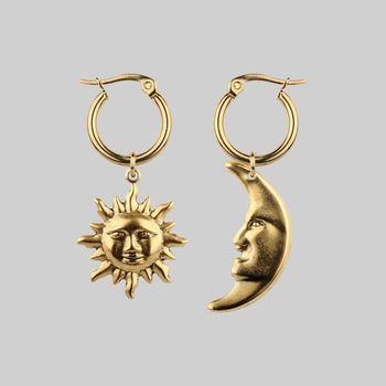 Sun And Moon Hoop Drop Earrings, 2 of 8