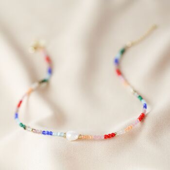 Rainbow Beads And Freshwater Pearl Necklace, 3 of 4