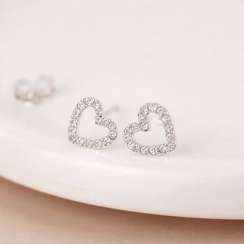 Sterling Silver Open Heart Cubic Zirconia Stud Earrings – 5mm, 2 of 6