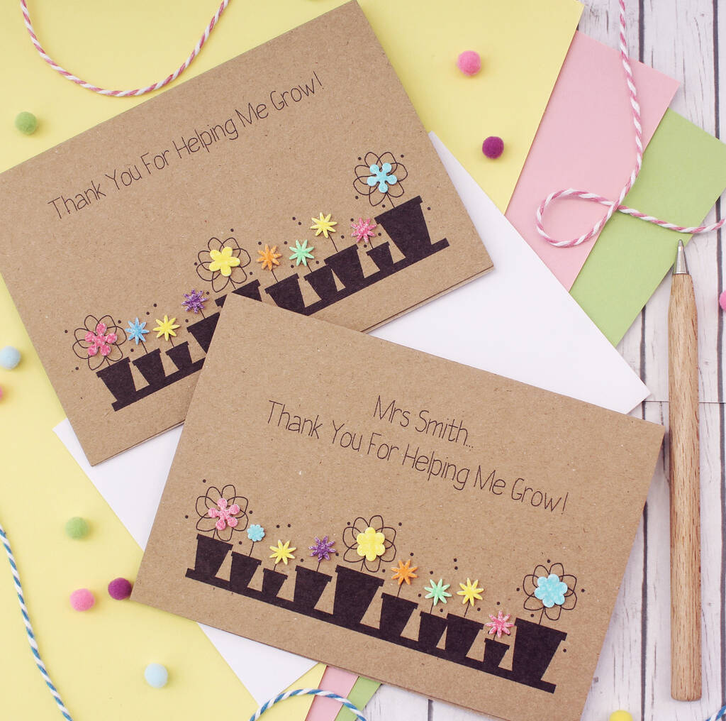 Personalised Teacher Thank You Card With Flower Pots, 1 of 4