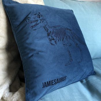Dinosaur Personalised Velvet Cushion, 2 of 3