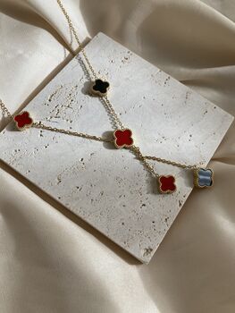Double Sided Clover Long Necklace Red Black, 10 of 10