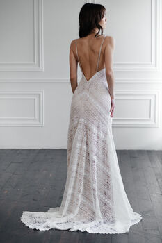 Ivory Macramé Lace Boho Wedding Dress With Open Back And Train, 7 of 12