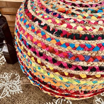Rainbow Bohemian Chindi Footstool Pouffe, 7 of 7