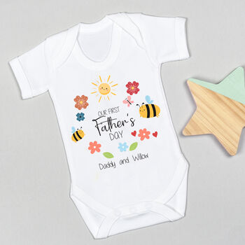 Personalised Our First Father's Day Babygrow / Baby Bodysuit Bee, 2 of 8