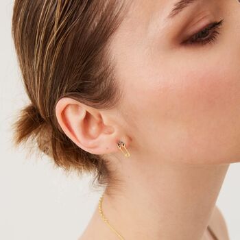 Sterling Silver Black Jewelled Safety Pin Stud Earring, 5 of 6
