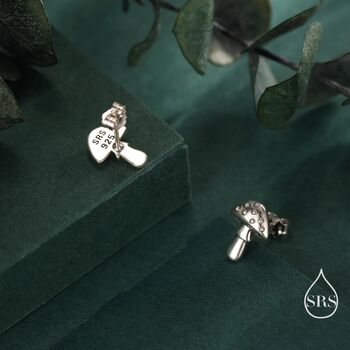 Cute Mushroom Stud Earrings In Sterling Silver, 7 of 12
