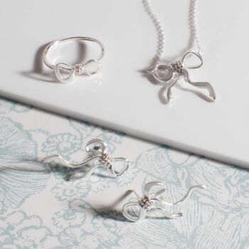 Silver Plated Ribbon Bow Crystal Stud Earrings, 4 of 4