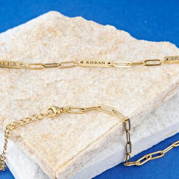 Gold Multiple Engraved Name Paper Clip Chain Necklace, 7 of 10
